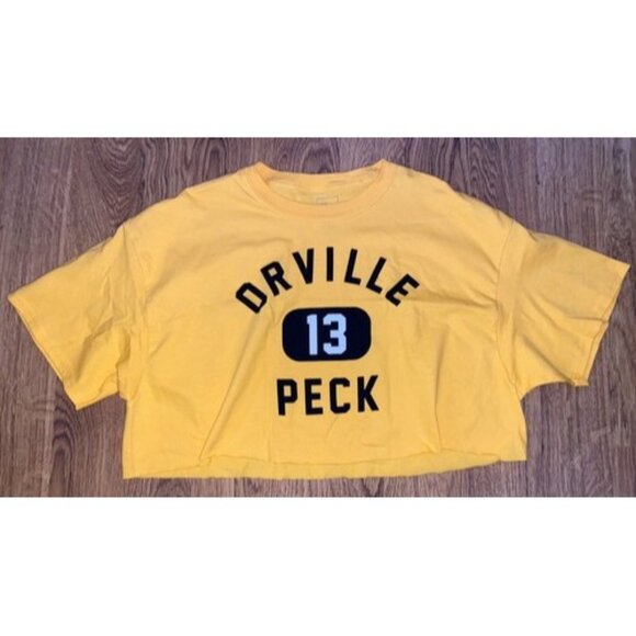 NEW The Thread Shop ORVILLE PECK Womens Yellow Cropped Shirt Size XL - Picture 1 of 3